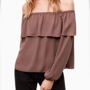 ARITZIA WILFRED Morel Blouse Off-The-Shoulder Long Sleeve Top Mocha Size Small